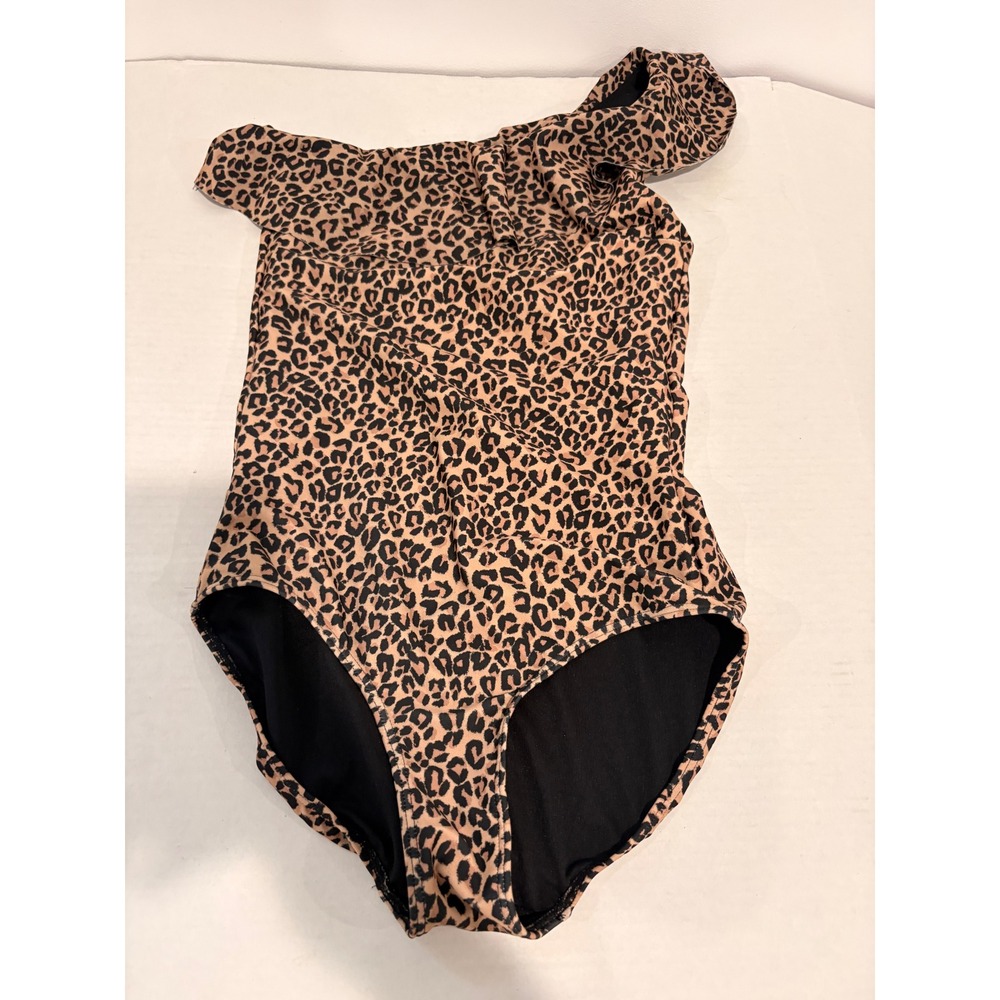 Albion Fit Womens Leopard Print One Shoulder Ruffle One Piece Swimsuit Small